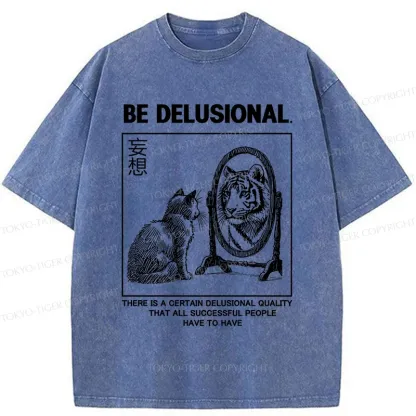 Tokyo-Tiger Cat's Delusion Funny Washed T-Shirt