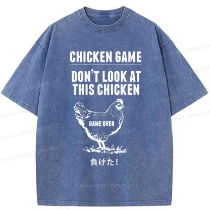 Tokyo-Tiger Funny Chicken Game Washed T-Shirt