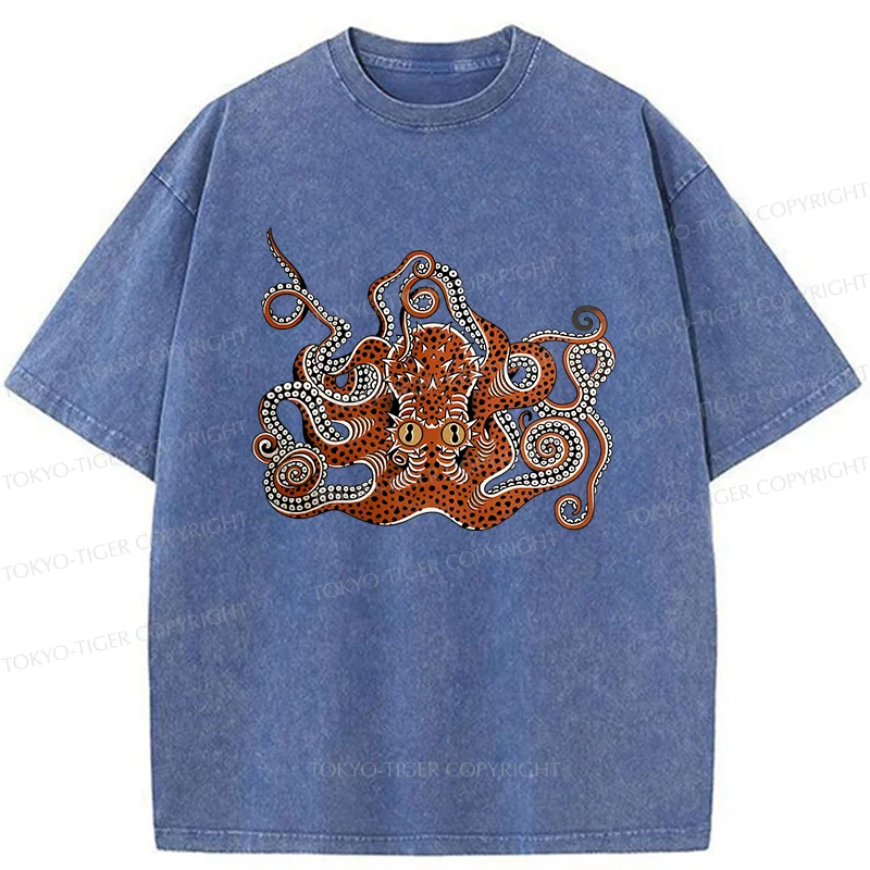 Tokyo-Tiger Retro Japanese octopus Washed T-Shirt