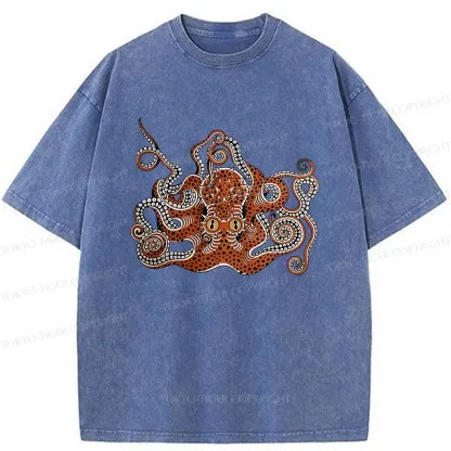 Tokyo-Tiger Retro Japanese octopus Washed T-Shirt