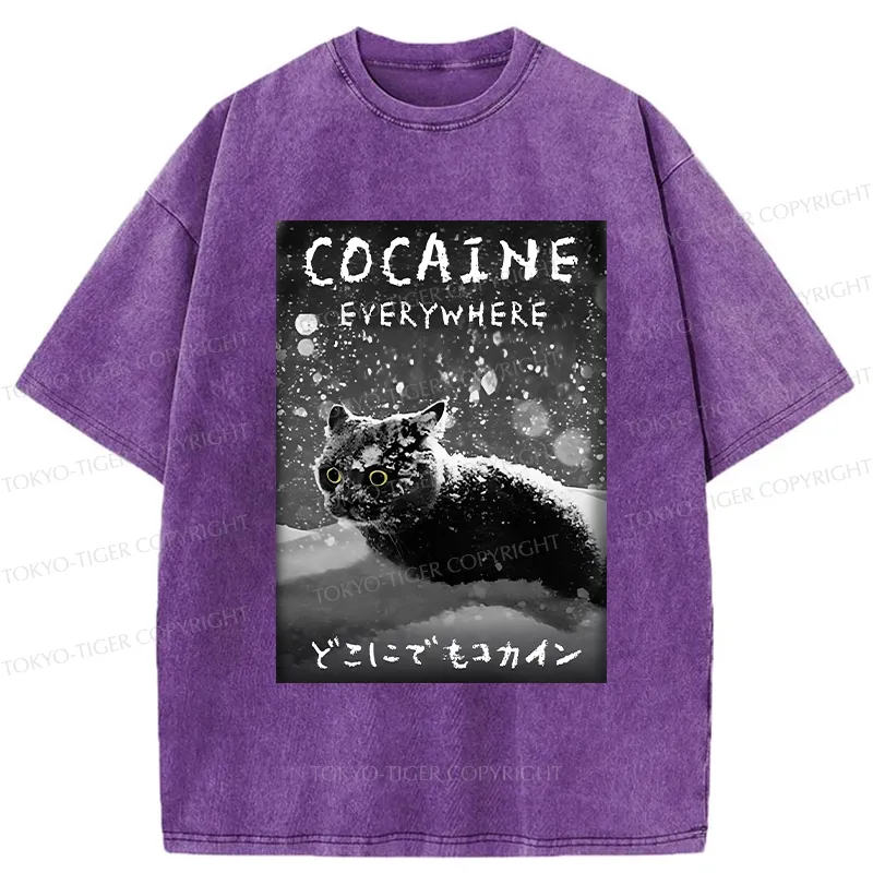 Tokyo-Tiger Funny Coaine Everywhere Washed T-Shirt