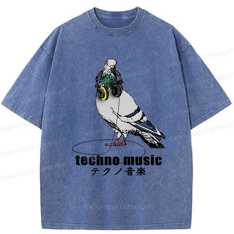 Tokyo-Tiger Techno Music Washed T-Shirt