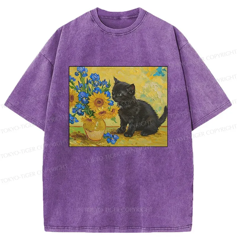Tokyo-Tiger Van Gogh's Black Cat Washed T-Shirt