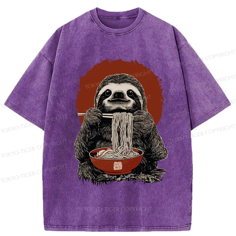 Tokyo-Tiger Ramen Lover Sloth Washed T-Shirt