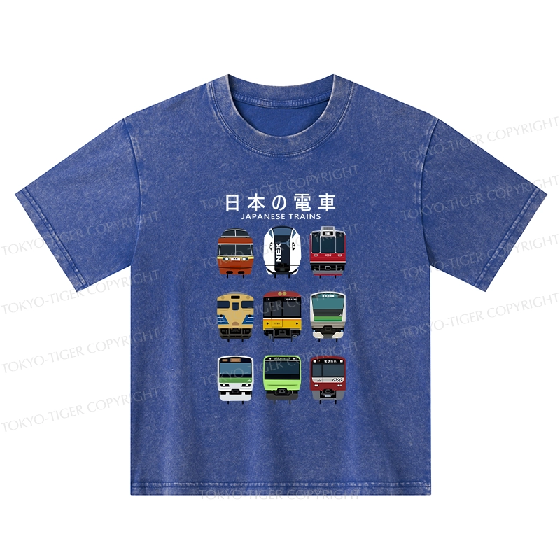 Tokyo-Tiger Japanese Train Collection Kids Washed T-Shirt