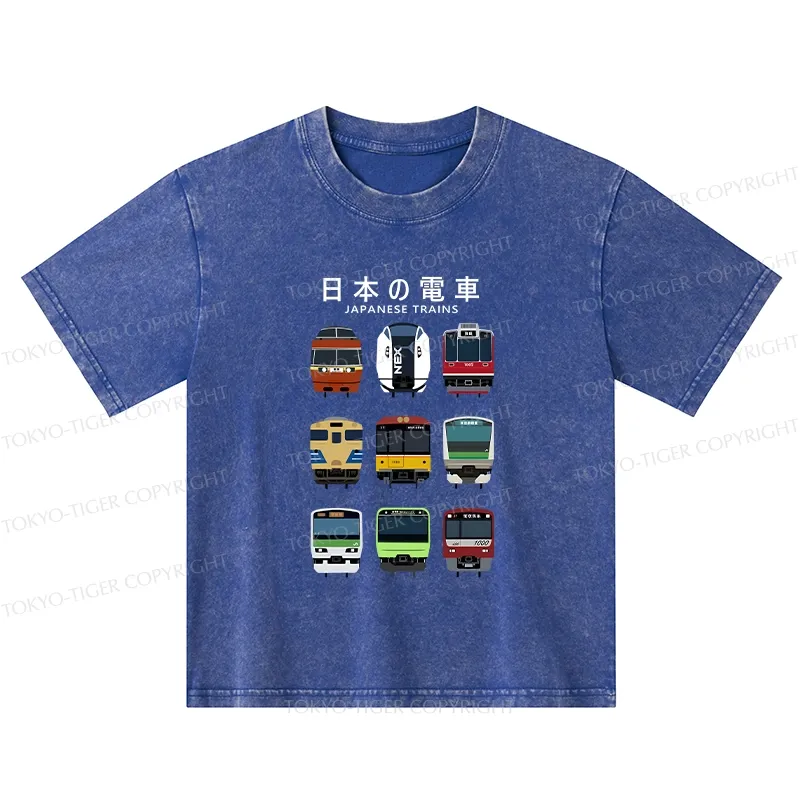 Tokyo-Tiger Japanese Train Collection Kids Washed T-Shirt