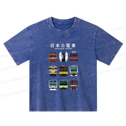 Tokyo-Tiger Japanese Train Collection Kids Washed T-Shirt