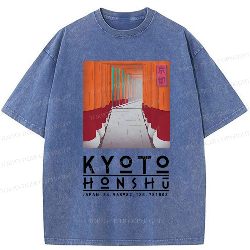 Tokyo-Tiger Kyoto Attractions Washed T-Shirt