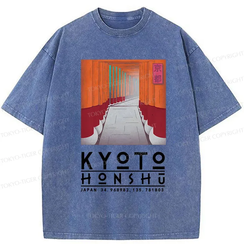 Tokyo-Tiger Kyoto Attractions Washed T-Shirt