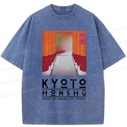 Tokyo-Tiger Kyoto Attractions Washed T-Shirt