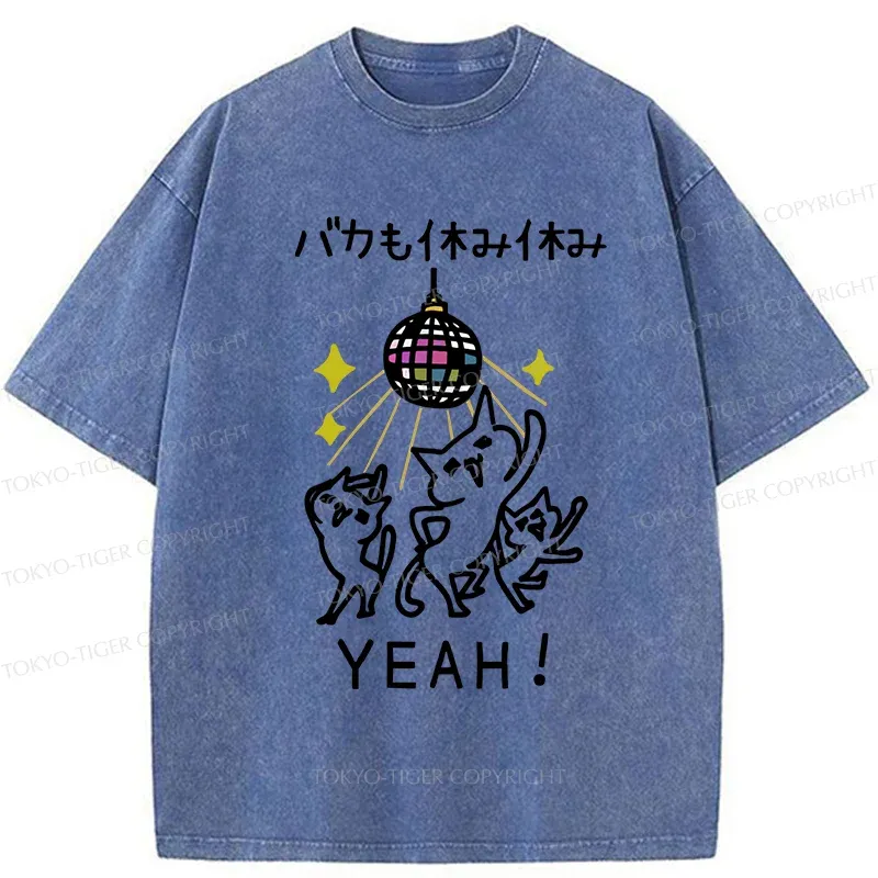 Tokyo-Tiger Cats Dancing Funny Washed T-Shirt