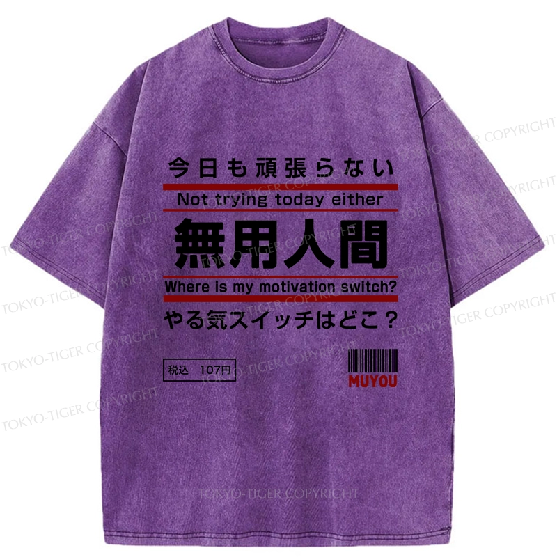 Tokyo-Tiger Not Trying Today Either Washed T-Shirt