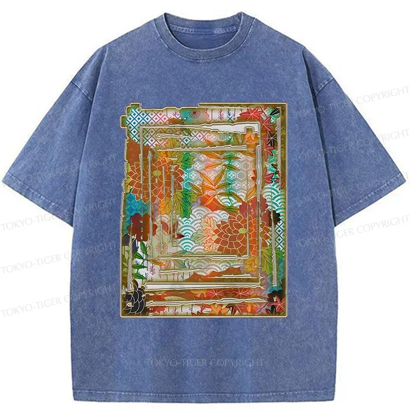 Tokyo-Tiger Japanese Sakura Prints Washed T-Shirt