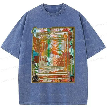 Tokyo-Tiger Japanese Sakura Prints Washed T-Shirt