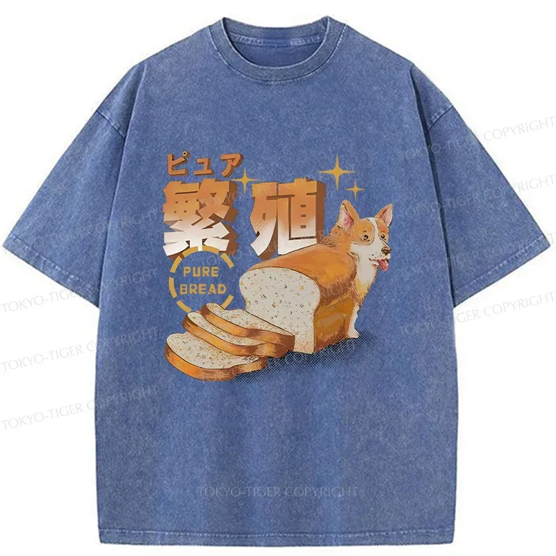 Tokyo-Tiger Pure Bread Dog Funny Washed T-Shirt
