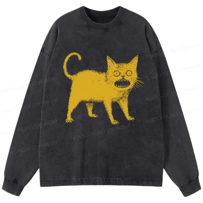 Tokyo-Tiger Horrible Japanese Cat Washed Long Sleeve T-Shirt