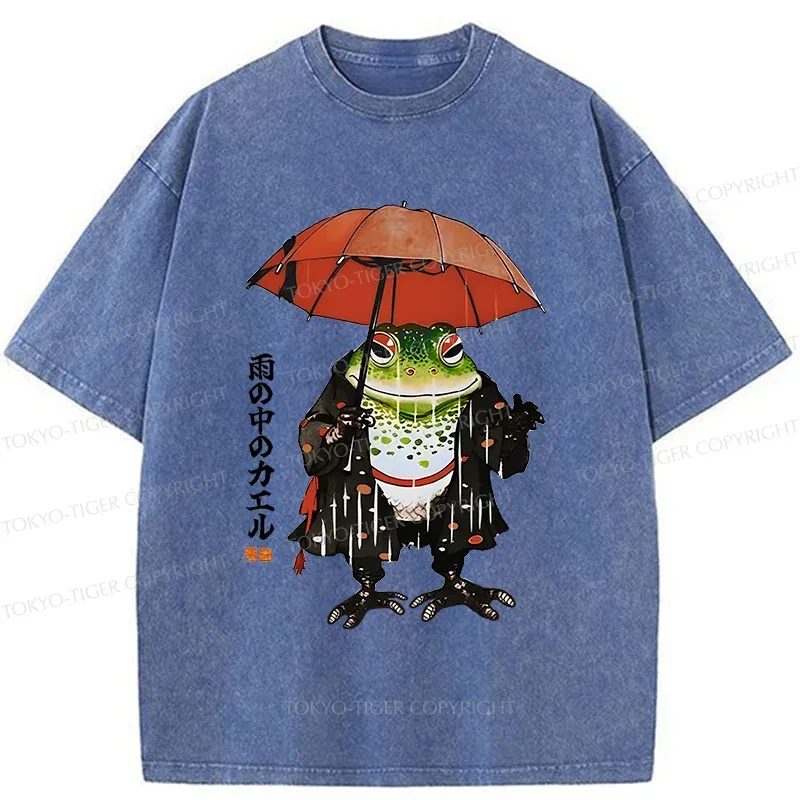 Tokyo-Tiger Frog In The Rain Washed T-Shirt