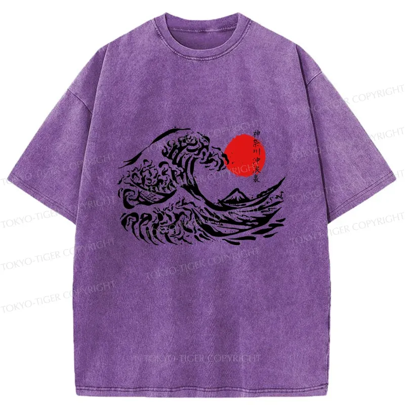 Tokyo-Tiger Japanese Retro Waves Washed T-Shirt