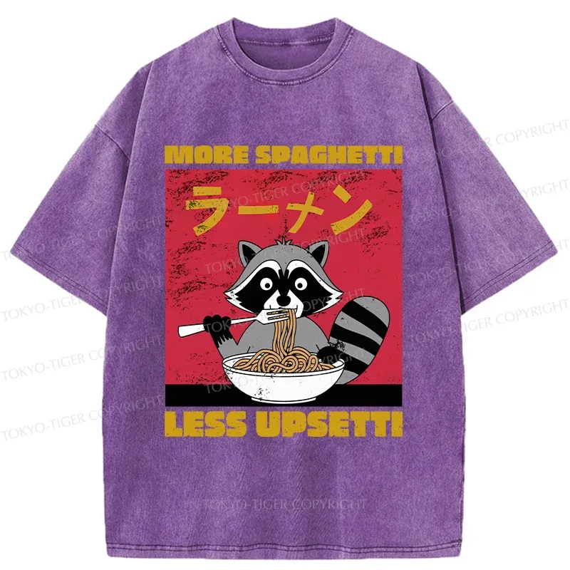 Tokyo-Tiger Raccoon Eats Spaghetti Washed T-Shirt