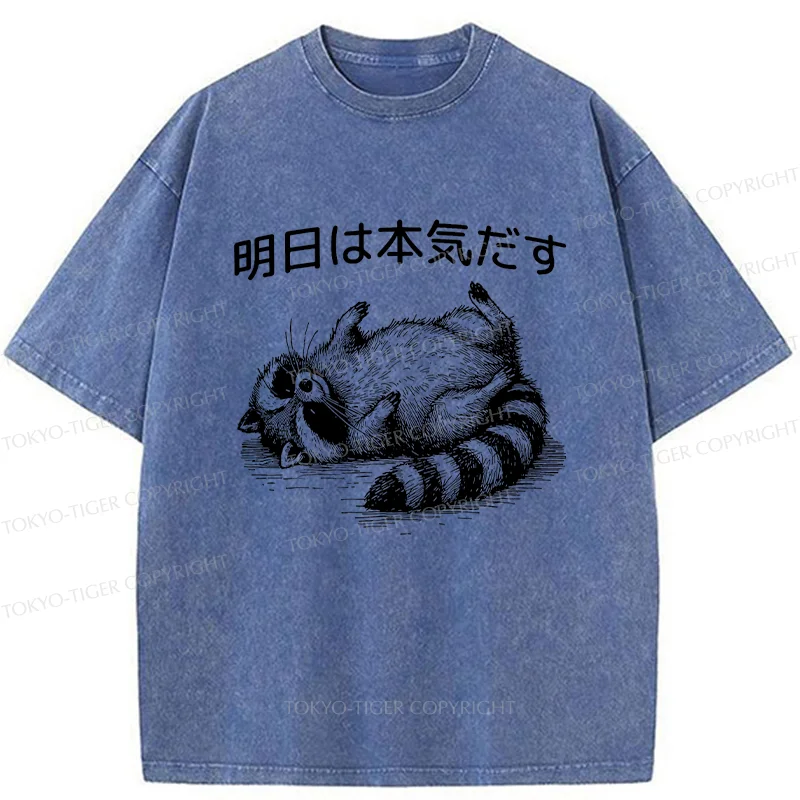 Tokyo-Tiger Lazy Raccoon Washed T-Shirt