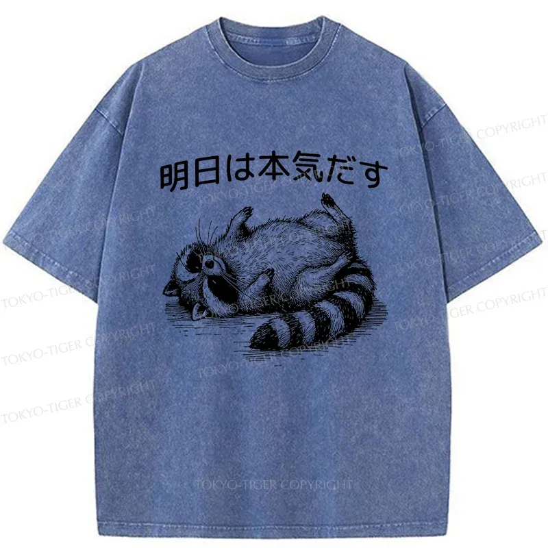 Tokyo-Tiger Lazy Raccoon Washed T-Shirt