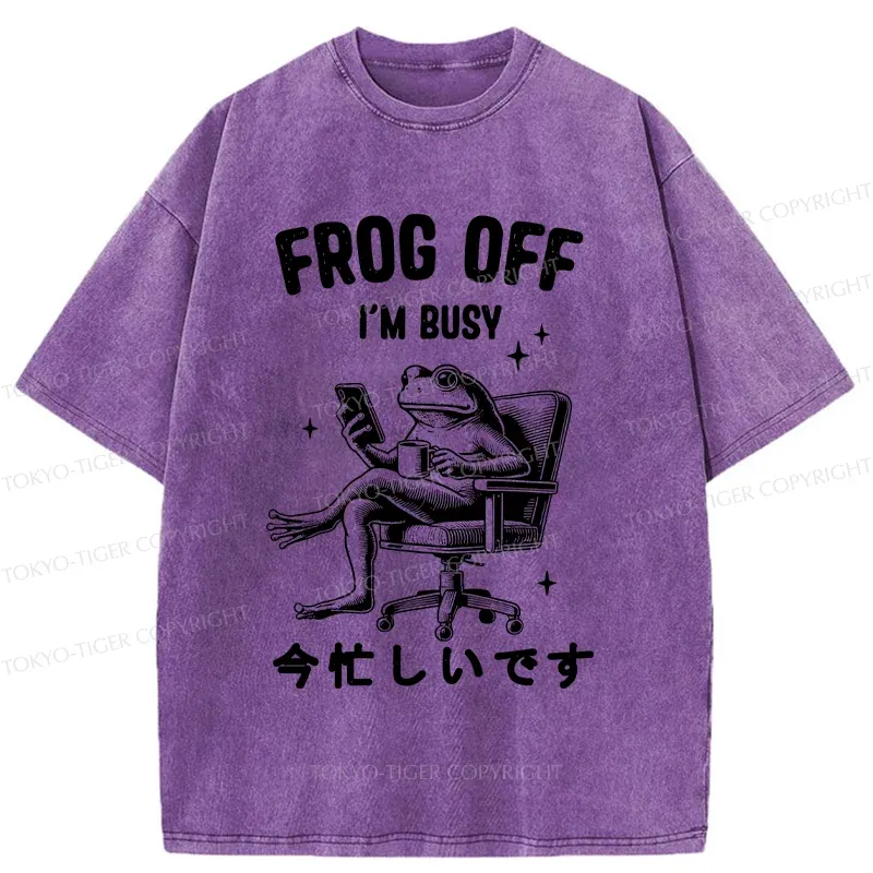 Tokyo-Tiger Busy Frog Funny Washed T-Shirt
