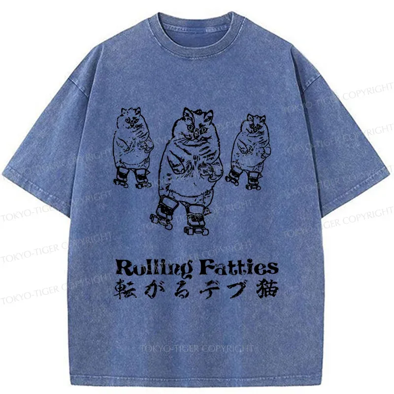 Tokyo-Tiger Cat Skating Japan Washed T-Shirt