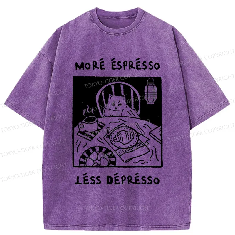 Tokyo-Tiger Cat Drinking Espresso Washed T-Shirt