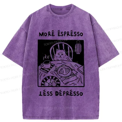 Tokyo-Tiger Cat Drinking Espresso Washed T-Shirt