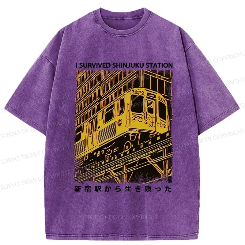 Tokyo-Tiger I Survived Shinjuku Station Washed T-Shirt
