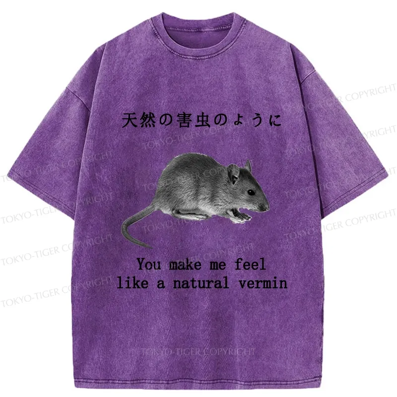 Tokyo-Tiger Funny Natural Vermin Washed T-Shirt