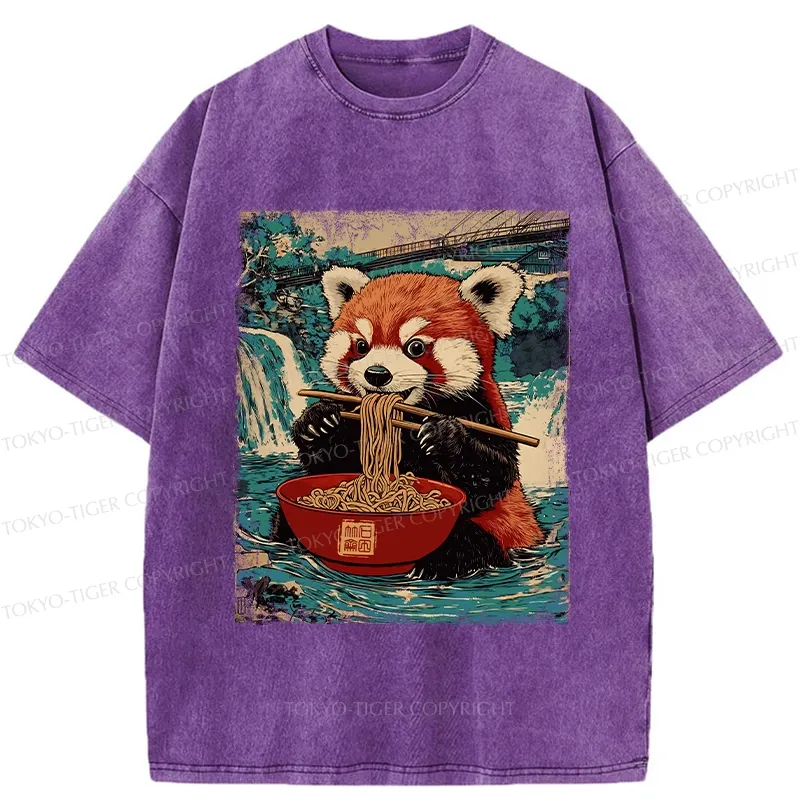 Tokyo-Tiger Ramen Lover Red Panda Washed T-Shirt