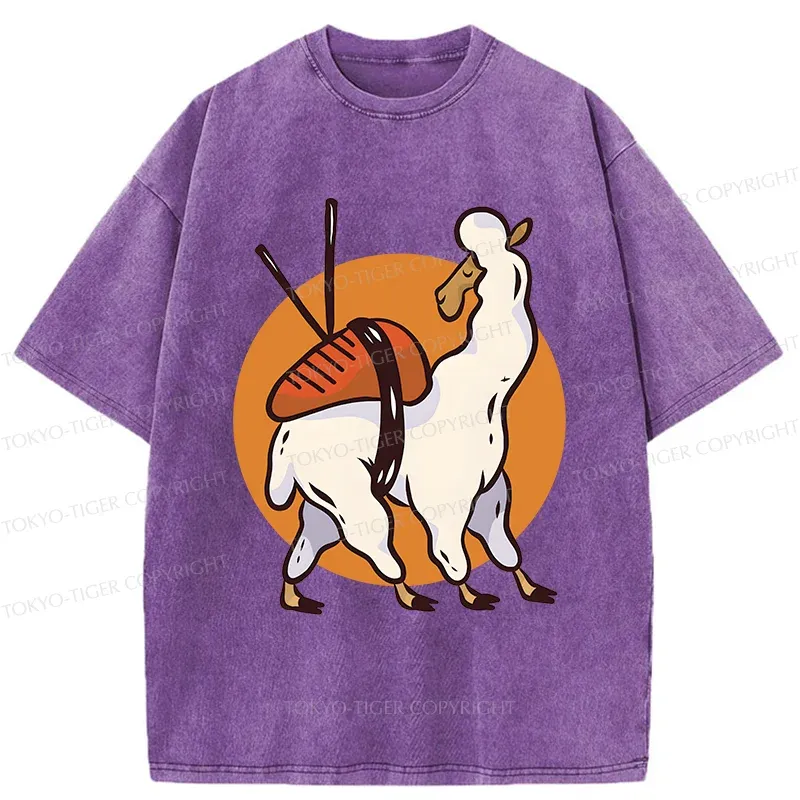 Tokyo-Tiger Alpaca Sushi Japan Washed T-Shirt