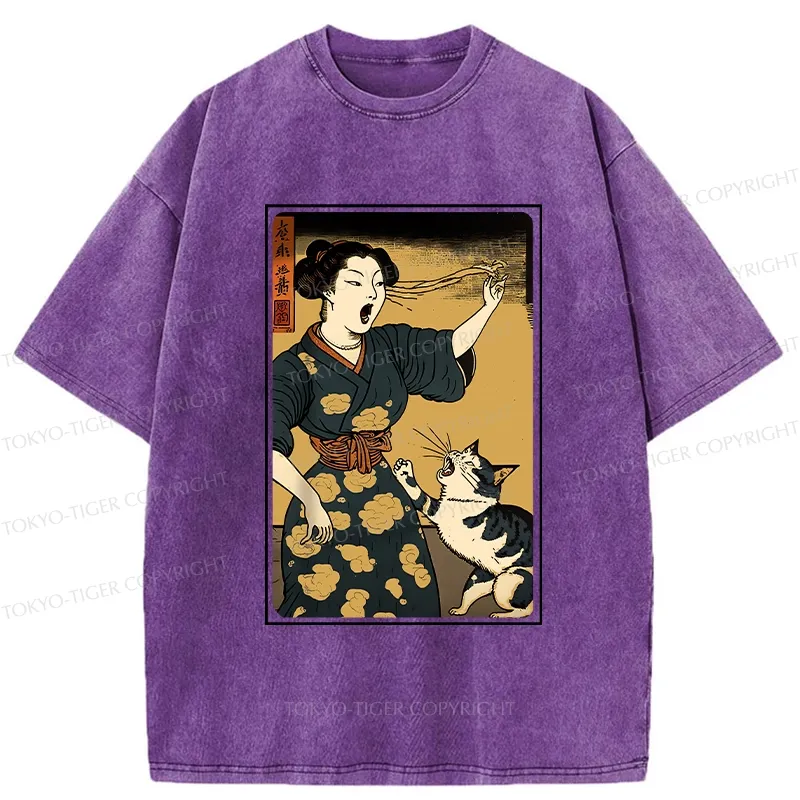 Tokyo-Tiger Woman Yelling At Cat Washed T-Shirt