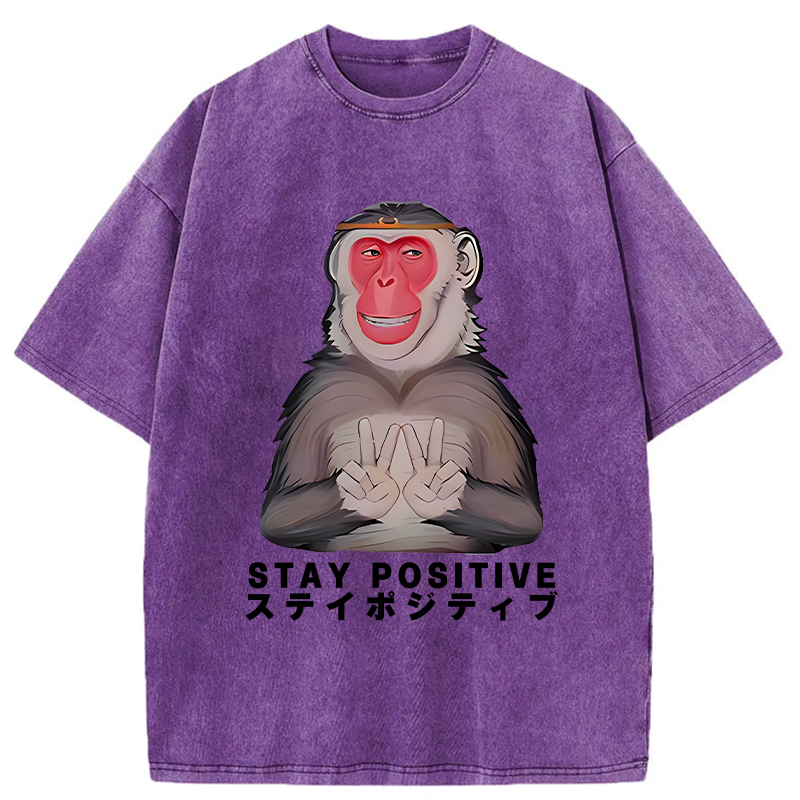 Tokyo-Tiger Monkey Stay Positive Washed T-Shirt