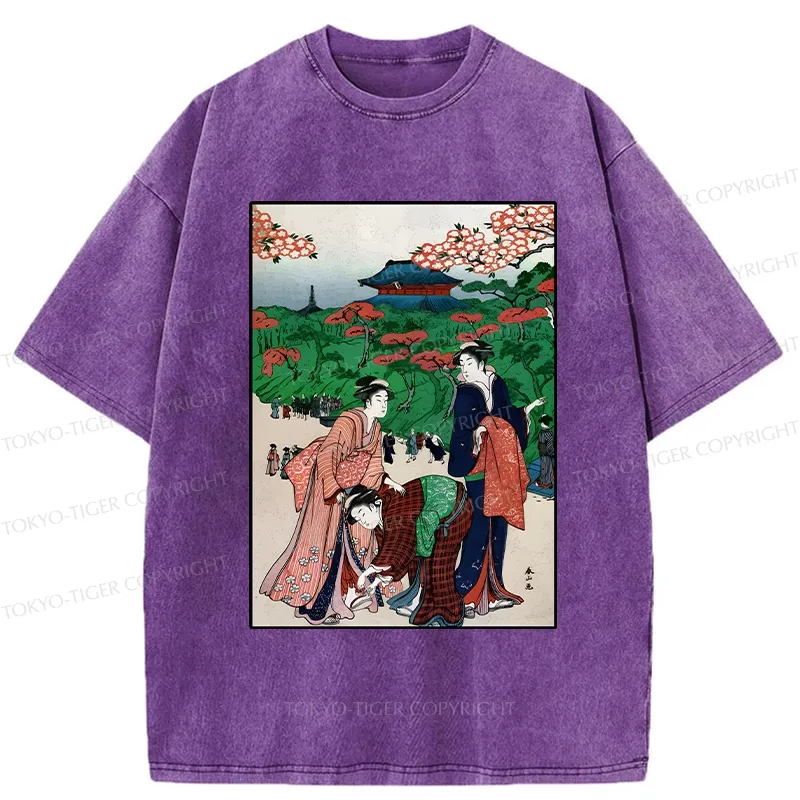 Tokyo-Tiger Retro Japanese Scenery Washed T-Shirt