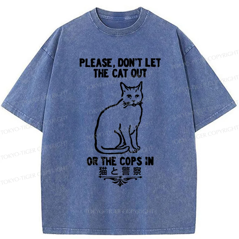 Tokyo-Tiger Cats And The Police Washed T-Shirt