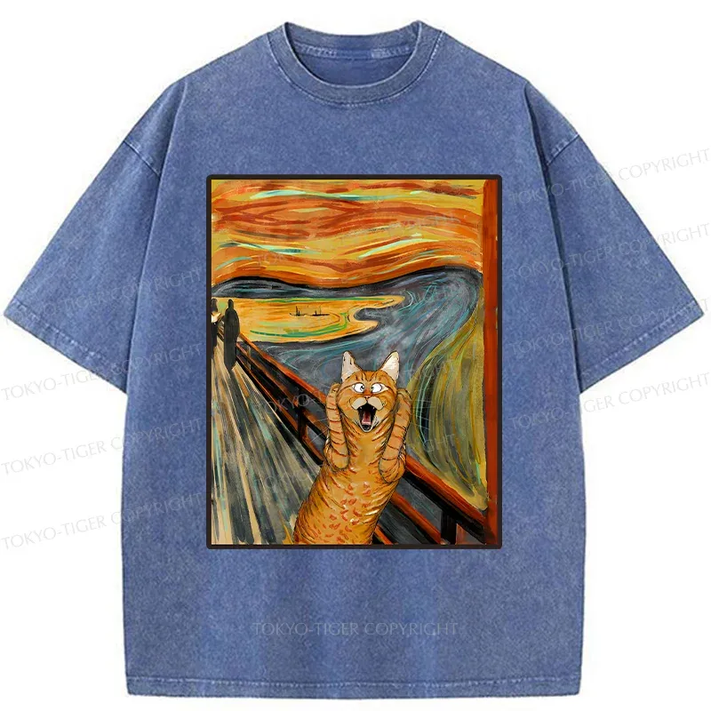 Tokyo-Tiger Screaming Cat Washed T-Shirt
