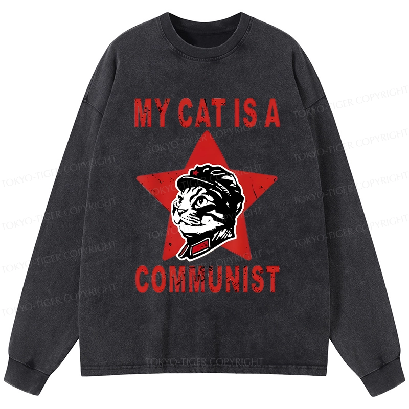 Tokyo-Tiger Funny Cat-ism Washed Long Sleeve T-Shirt