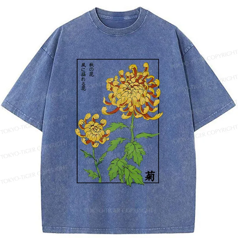 Tokyo-Tiger Retro Chrysanthemum Washed T-Shirt