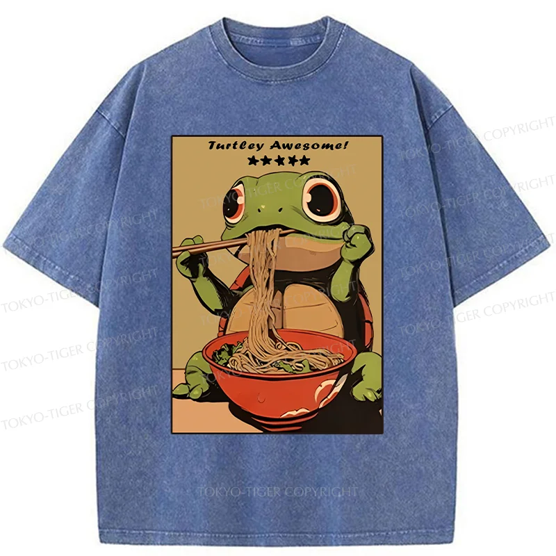 Tokyo-Tiger Turtle Eating Ramen Washed T-Shirt