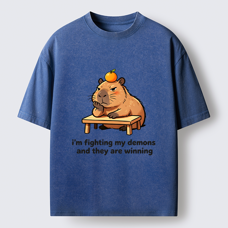 Tokyo‑Tiger Funny Orange Capybara Meme Washed T‑Shirt