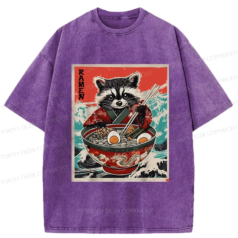 Tokyo-Tiger Ramen-loving Raccoon Washed T-Shirt