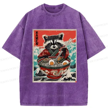 Tokyo-Tiger Ramen-loving Raccoon Washed T-Shirt