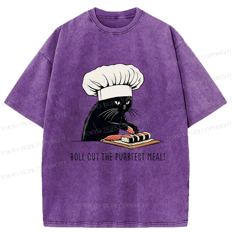 Tokyo-Tiger Roll Out The Purrfect Meal Washed T-Shirt