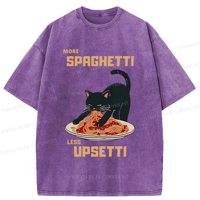 Tokyo-Tiger Cat Eating Spaghetti Washed T-Shirt