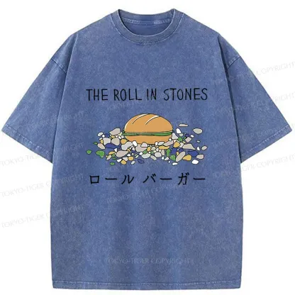 Tokyo-Tiger Rolling Hamburger Funny Washed T-Shirt
