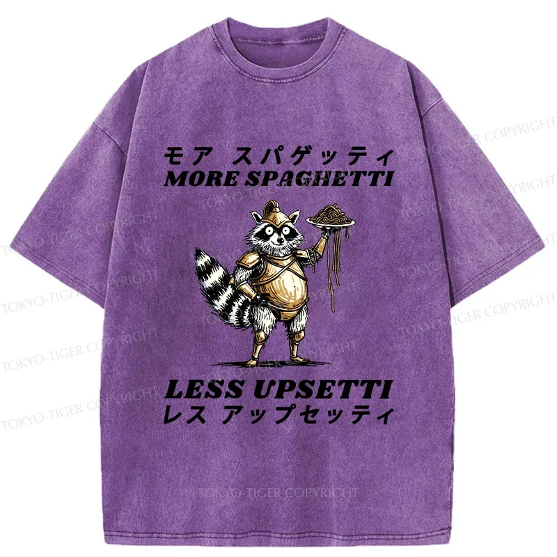 Tokyo-Tiger Armed Raccoon Eating Spaghetti Washed T-Shirt