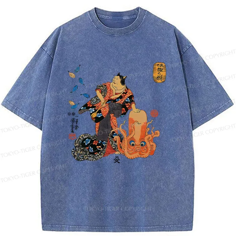 Tokyo-Tiger Geisha Cat Washed T-Shirt