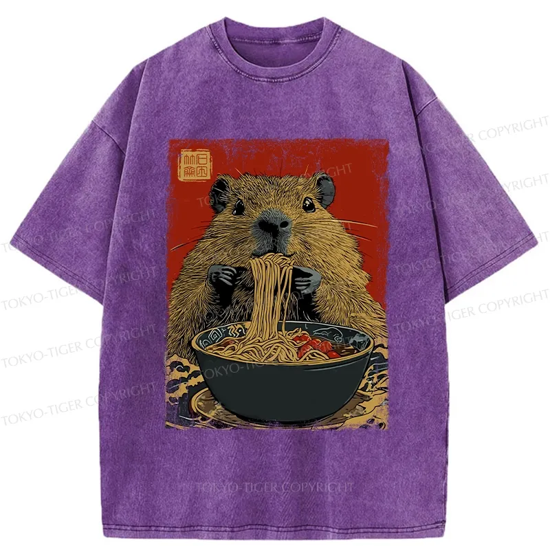 Tokyo-Tiger Capybara Ramen Lover Washed T-Shirt